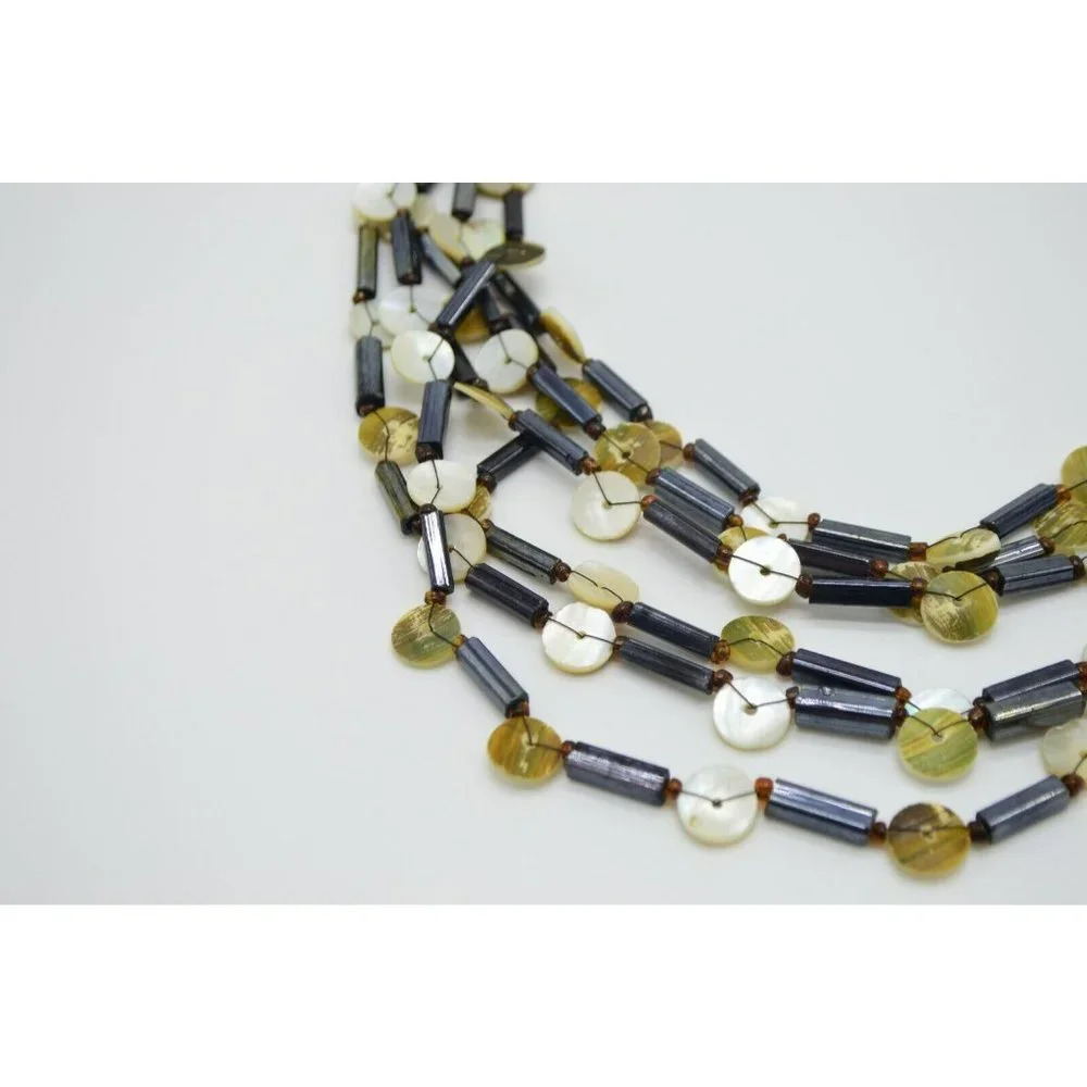 White Abalone Shell Button Black Bead Multi-Stran… - image 2